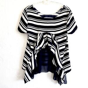 Anthropologie Maeve Striped Ruffle Blouse Blue White Short Sleeve Women XS